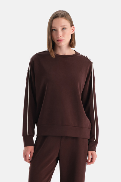 Brown Women's Modal Piped Detail Sweatshirt