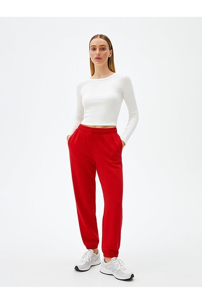 Red Sweatpants with Elastic Waist and Narrow Leg
