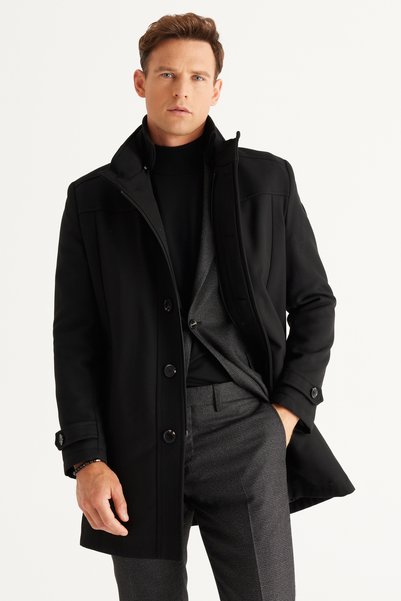 Standard Fit Mock Neck Black Coat