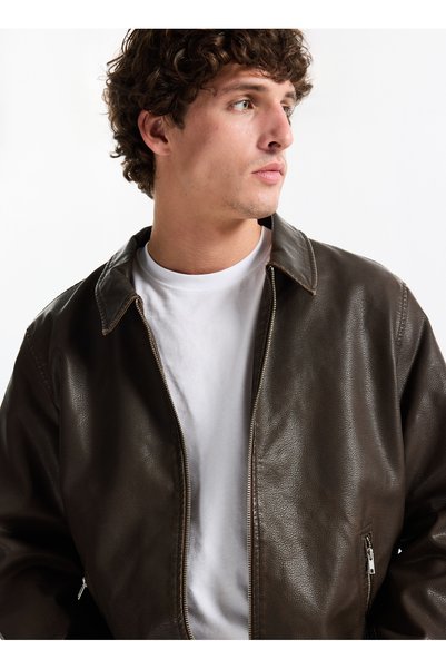 Кафеава машка јакна 12278839_JJECASABLANCA PU JACKET NO