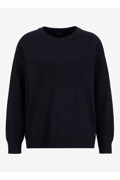 Crew Neck Relaxed Plain Knit Patterned Black Sweater Women M5Wl-Kzk1095