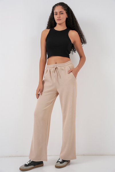 Women's Corded Fabric Pants 30053 - Beige