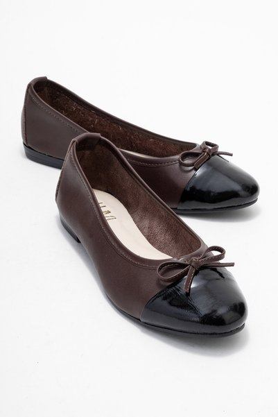 Jens Brown-Black Patent Leather Genuine Leather Bowknot Women's Ballerina Shoes