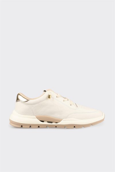Ecru Leather Women's Lace-Up Sneakers