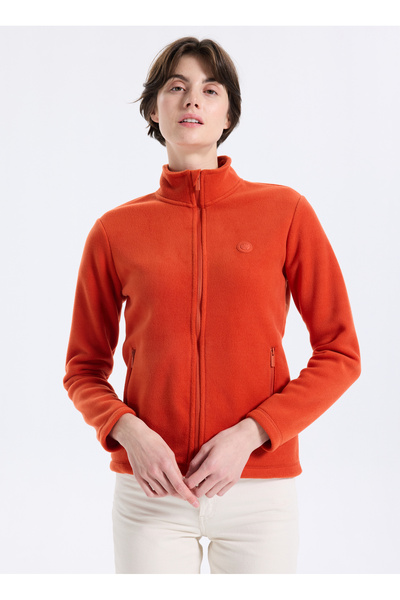 D5Wl-Swt3303 Tile Mock Neck Basic Plain Women's Fleece Sweatshirt
