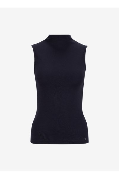 Half Turtleneck Plain Black Women's T-Shirt M5Wl-Tst1988