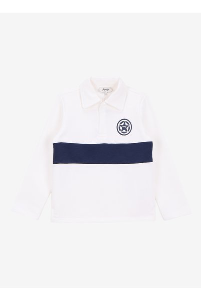 Printed Boys' White - Navy Blue Sweatshirt J5Wb-Swt7717