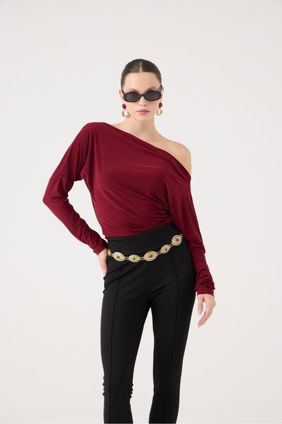 Asymmetrical Collar Talia Blouse Burgundy