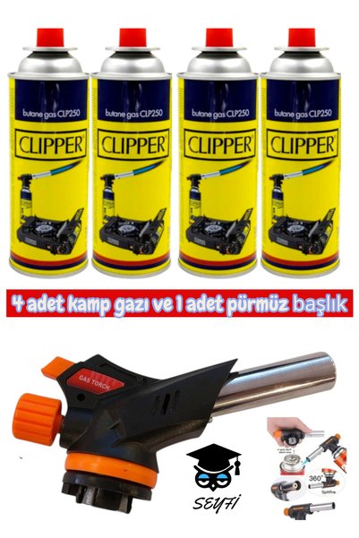 4 Camping Gas Canisters and 1 Lighter Cap
