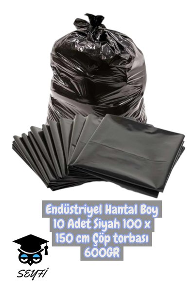 Industrial bulk pack of 10 black trash bags, 100 x 150 cm, 600gr