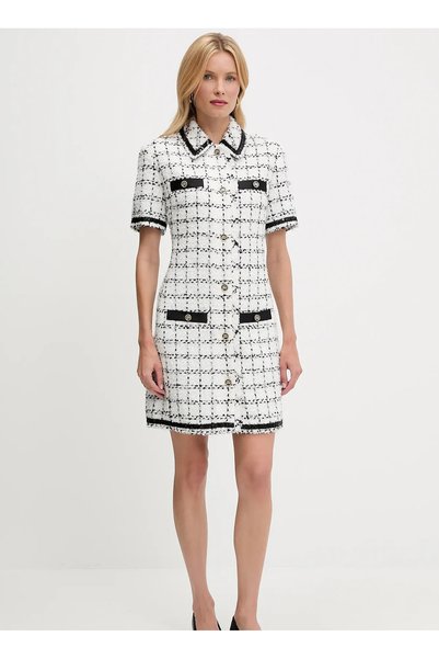 Shirt Collar Striped Black - White Short Women's Dress A3W13031