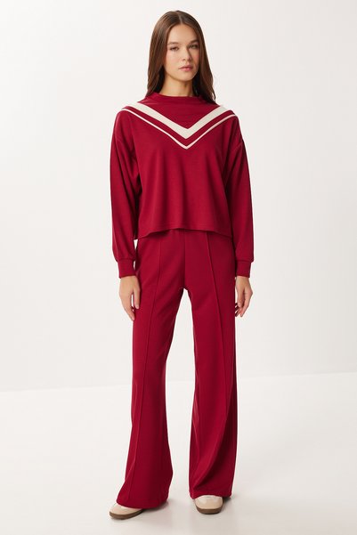 Contrast Stripe Modal Top and Bottom Set Lzv0037 Bordo