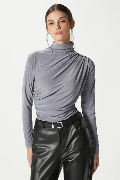Women's Moon Gathered Gray Sandy Blouse