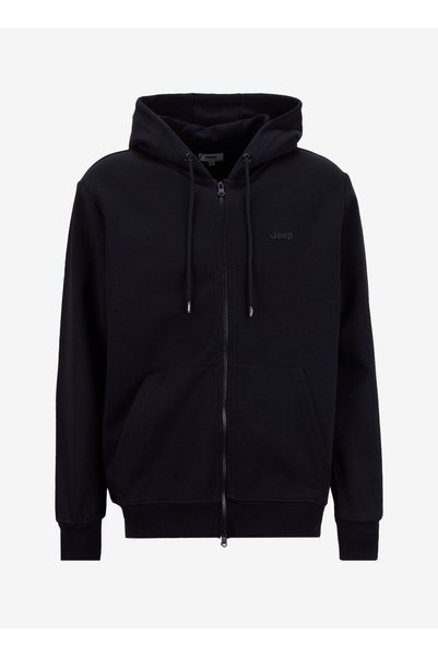 Hooded Collar Plain Black Men's Sweatshirt J5Wm-Swt7399