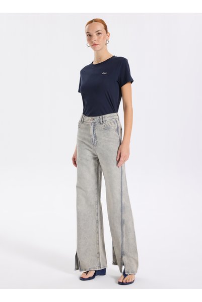High Waist Straight Leg Standard Gray Women's Denim Trousers 50542436