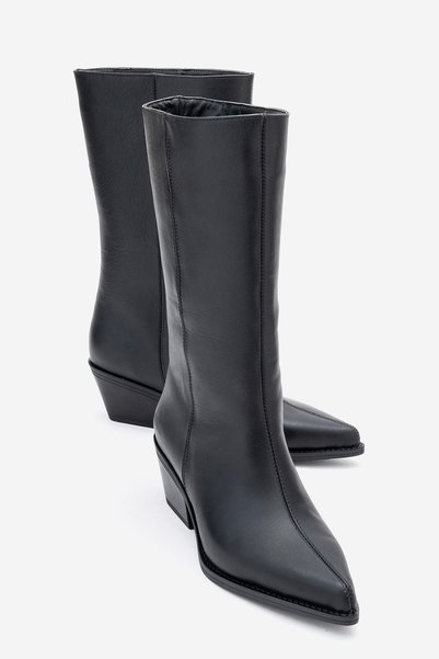 Juana Black Skin Genuine Leather Pointed Toe Women's Boots