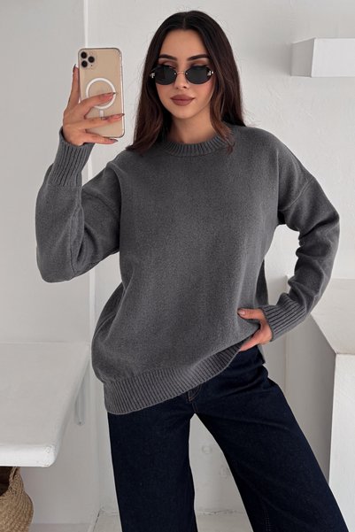 Women's Smoked Standard Size Oversized Basic Knitwear Sweater
