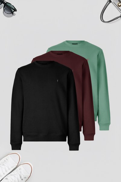 Men's 3-Pack Navy Blue-Grey Sweatshirt Basic Crew Neck