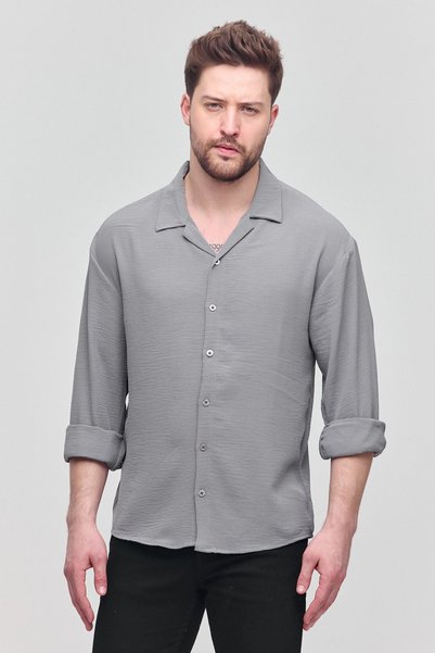Men's Oversize Shirt Collar Long Sleeve Linen Look Summer Shirt
