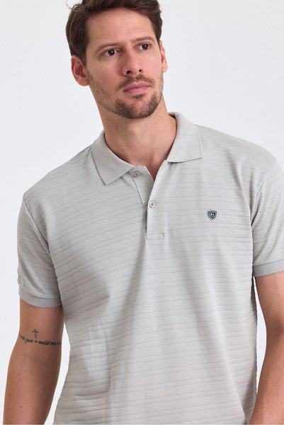 Men's Gray 100% Cotton Report Polo Neck T-Shirt