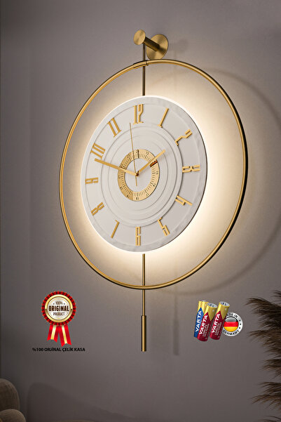Led златен 7-24 кристален - голем (50X75CM)-(ПОДАРОК 3 БАТЕРИИ) декоративен метален ѕиден часовник