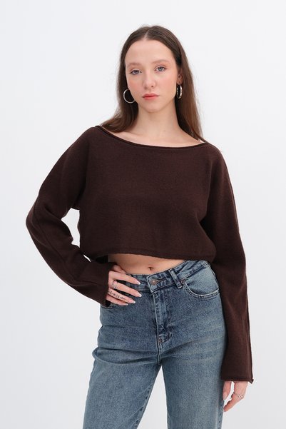 Boat Neck Crop Knit Sweater K3409-A13