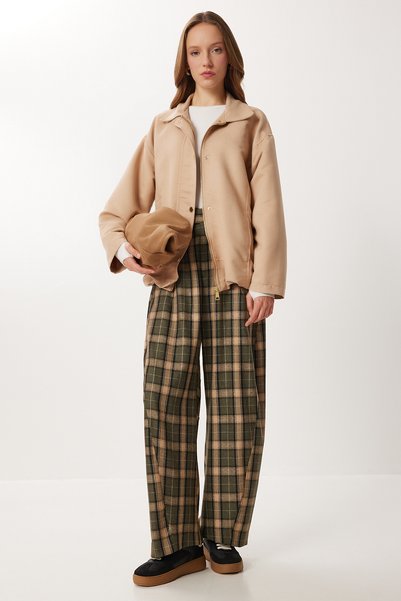 Oversized Faux Suede Bomber Jacket Lan0081 Beige