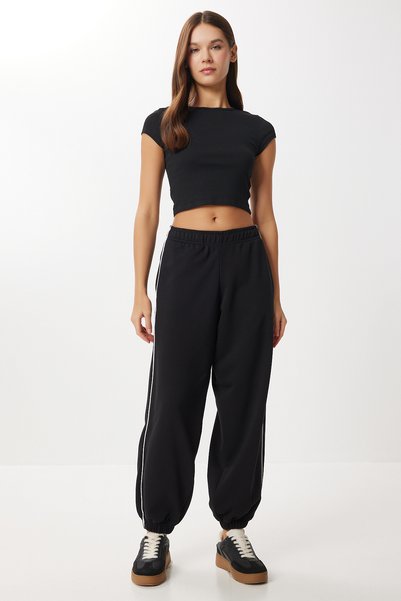 Contrast Stripe Jogger Knitted Sweatpants Lub0301 Black
