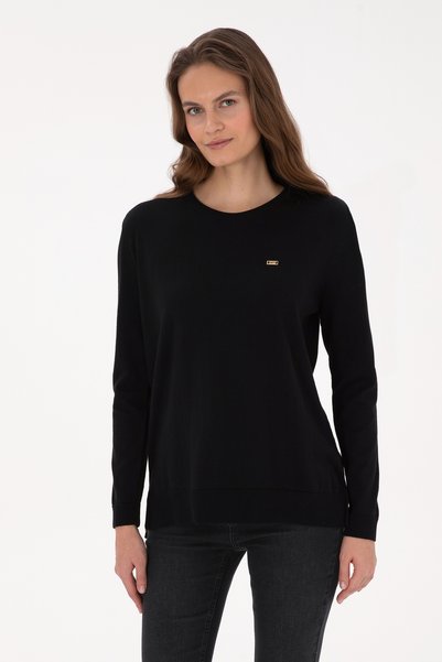 Women's Black Crew Neck Basic Sweater 50313579-Vr046