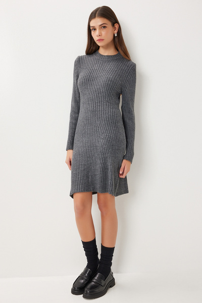 Corded Fabric Knitwear Short Bell Dress Lci0055 Anthracite