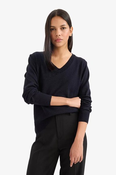 Relax Fit Soft Textured V-Neck Basic Knitwear Sweater C4024Ax25Wn