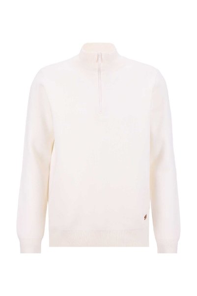 Mock Neck Relaxed Plain Knit Patterned Ecru Men's Sweater J5Wm-Kzk7204