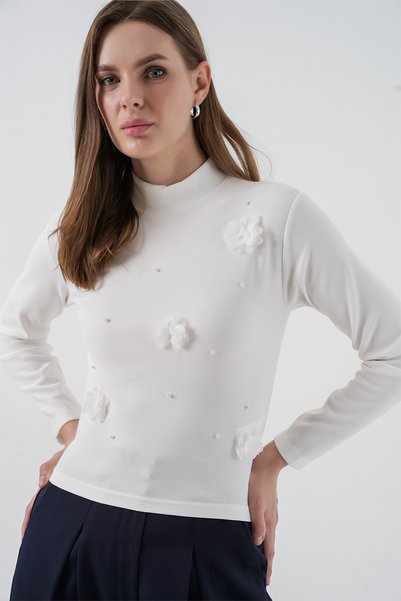 Women's Floral Knitted Blouse 978 - White