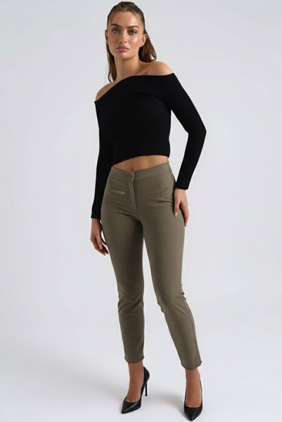 Women's Khaki Front Pocket Trousers Arm-26K136053