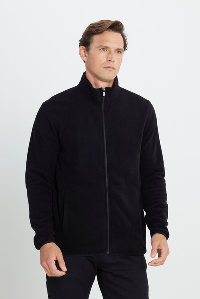 Black Anti-Pilling Non-Pilling Standard Fit Stand Collar Sweatshirt Fleece Jacket