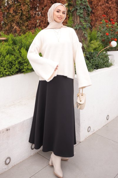 Cream Crew Neck Oversize Angora Soft Knit Sweater