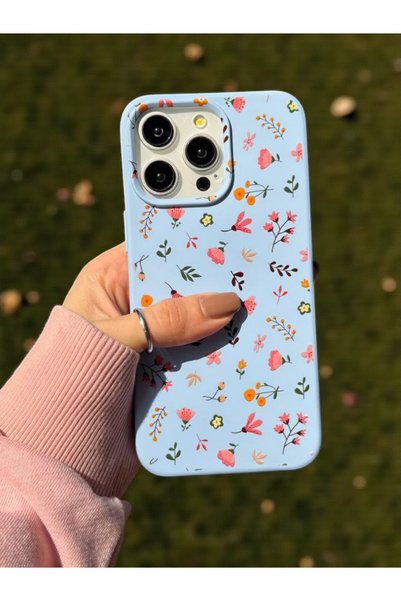 iPhone 15 Pro Max Compatible Blue Floral Pattern Launch Liquid Silicone Case