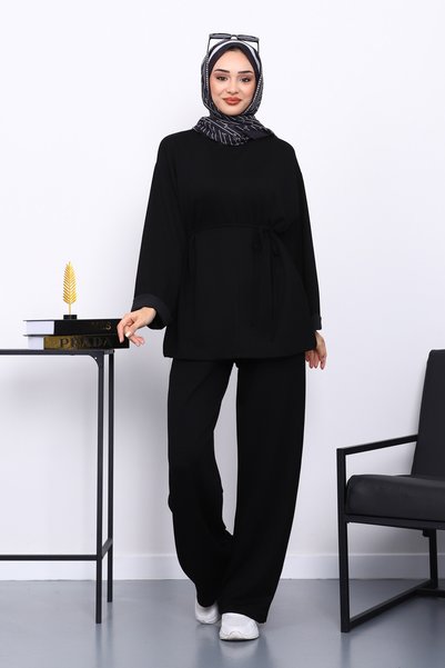 Black Belted Trousers Modal Suit with Pockets