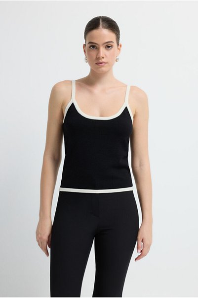 Piped Detail Strap Knitwear Blouse