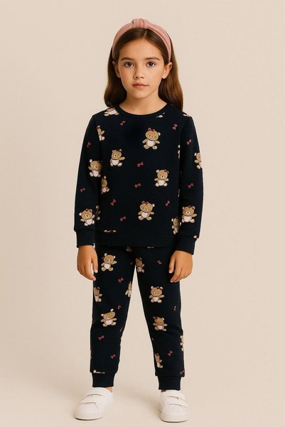 Girl's Teddy Patterned Pajama Set