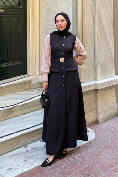 Button Detail Dress Black