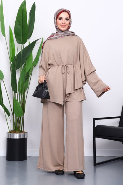Mink Cape Detailed Tunic Trouser Suit