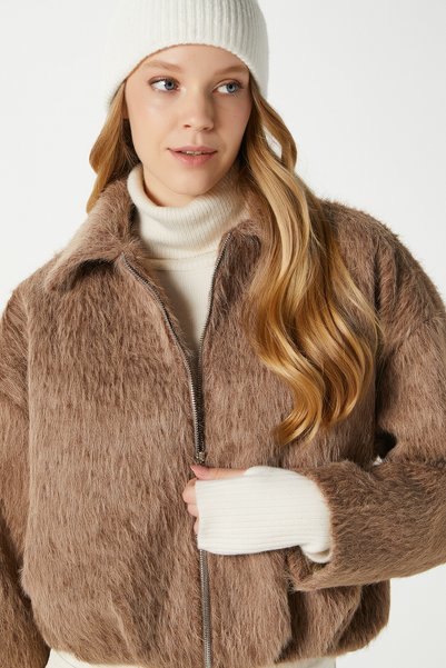 Women's Oscar Faux Fur Tan Bomber Jacket
