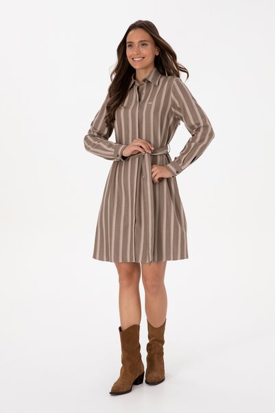 Women's Brown Striped Belted Woven Dress 50316604-VR029