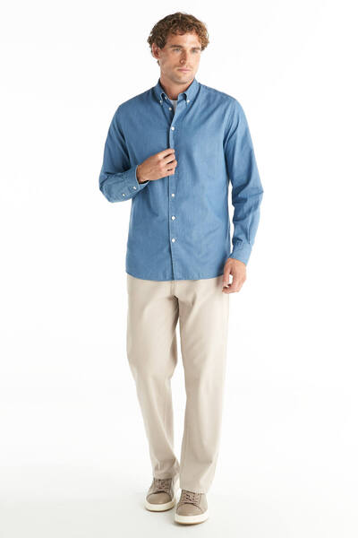 Blue Cotton Denim Custom Fit Shirt