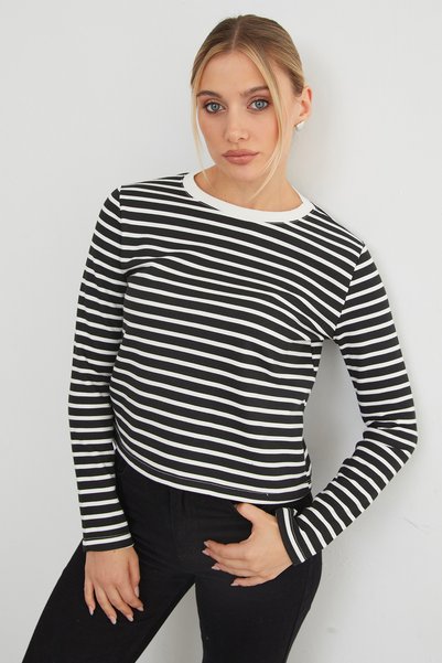 3 Thread Stripeless Striped Crew Neck Sweatshirt