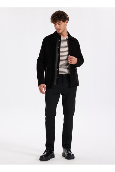 Black Men's Slim Fit Pants F4Wm-Pnt 2782