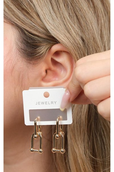 Yellow Color Non-Fading Steel U Chain Toggle Dangle Earrings
