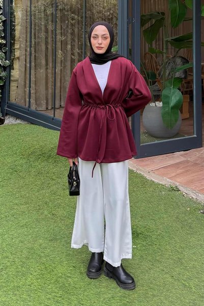 Lace-Up Detailed Jacket Burgundy