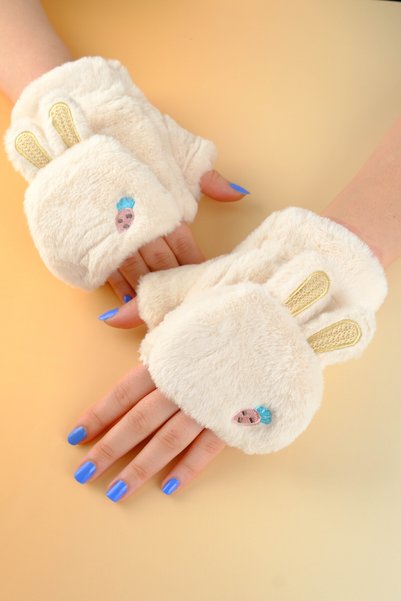 Plush fur knit gloves plush fingerless gloves winter soft warm thick girls boys 7 years and above